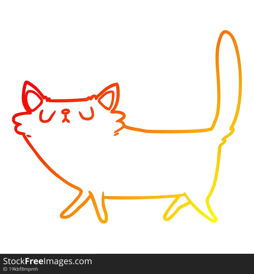 warm gradient line drawing of a cartoon black cat