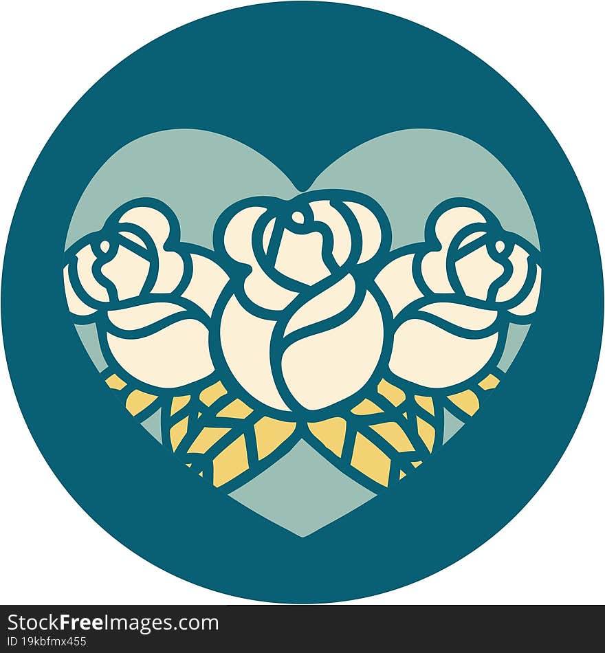 Tattoo Style Icon Of A Heart And Flowers