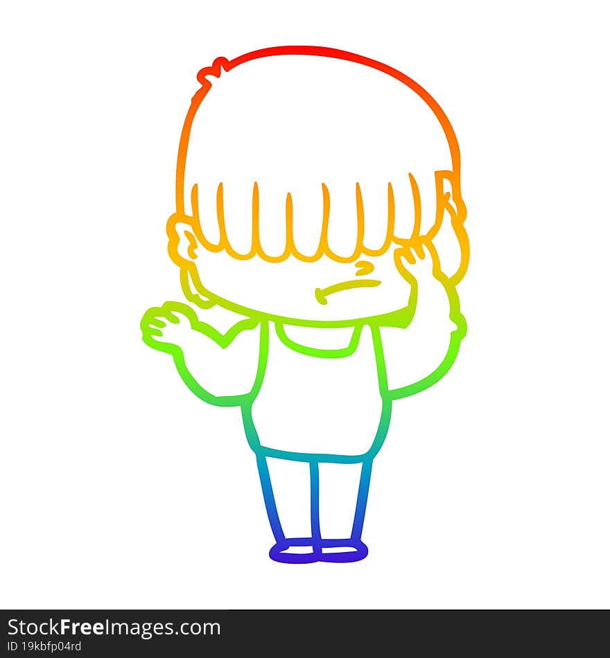 rainbow gradient line drawing cartoon boy with untidy hair