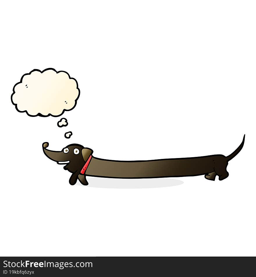 cartoon dachshund with thought bubble