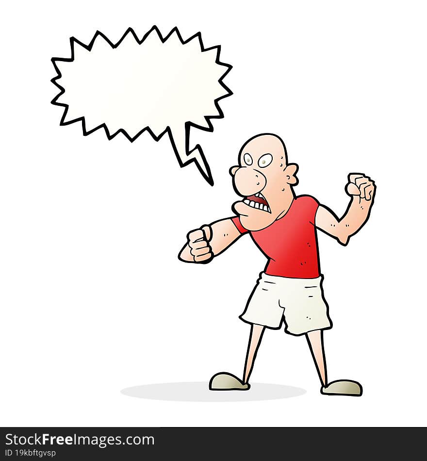 cartoon violent man with speech bubble