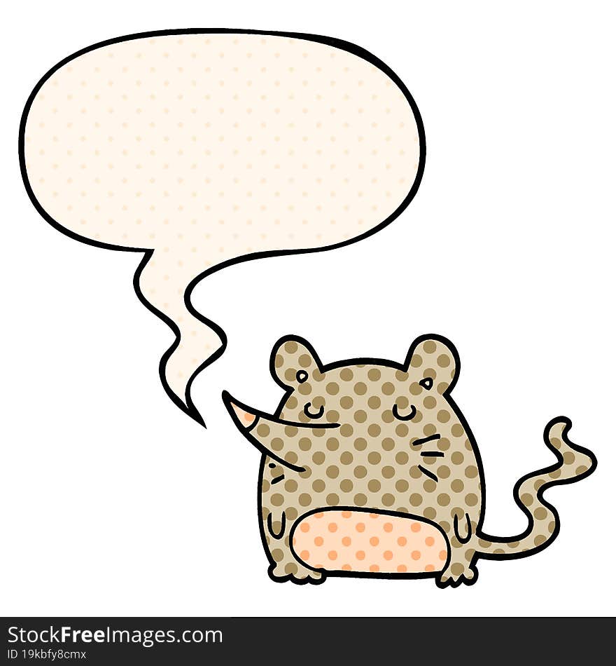 cartoon mouse with speech bubble in comic book style