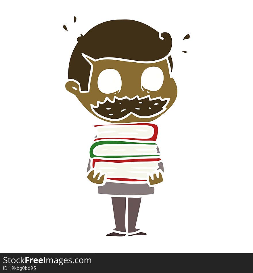 flat color style cartoon man with mustache and books