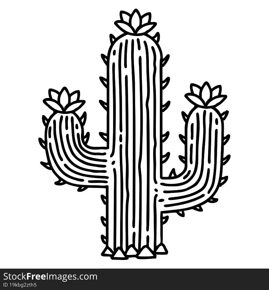 black line tattoo of a cactus