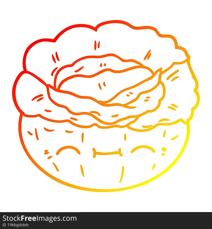 warm gradient line drawing of a cartoon cabbage