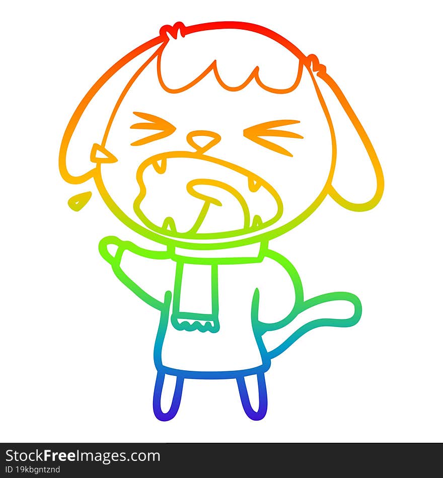 rainbow gradient line drawing of a cute cartoon dog