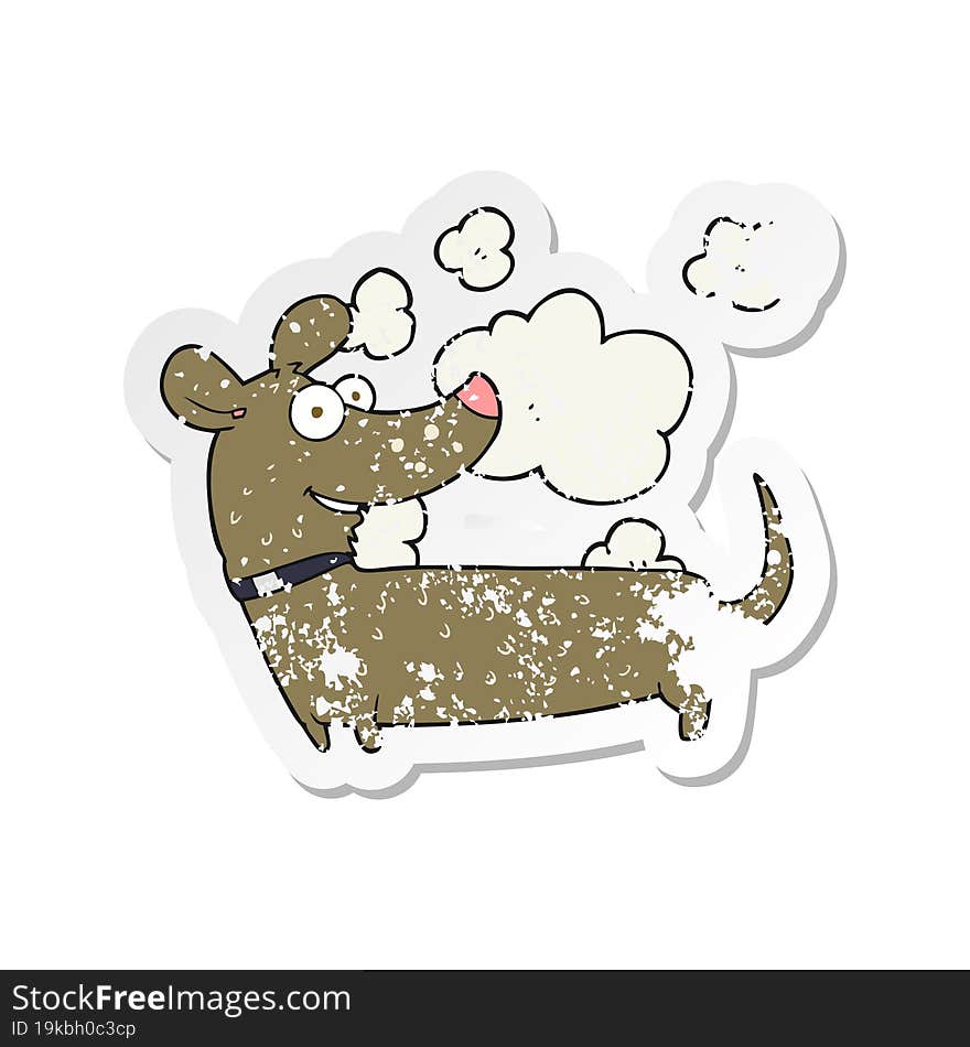 retro distressed sticker of a cartoon happy dog