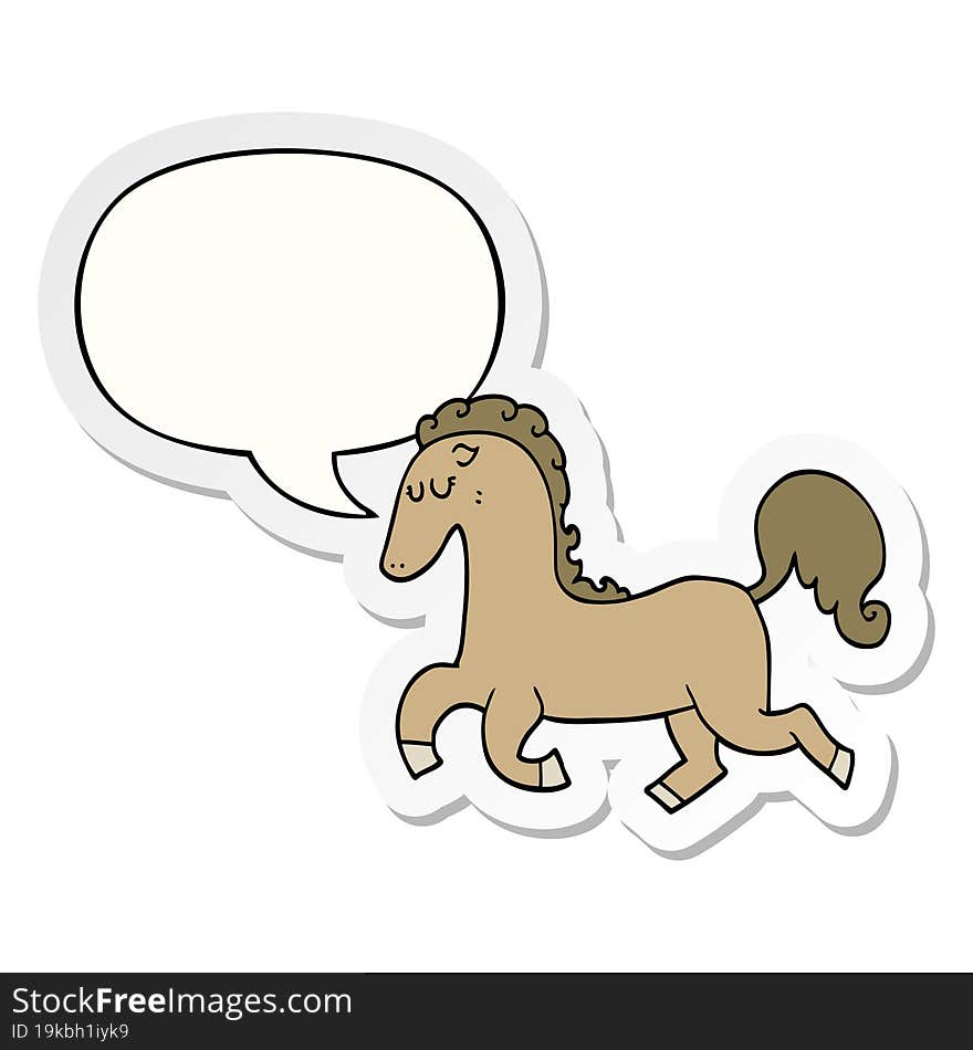 Cartoon Horse Running And Speech Bubble Sticker