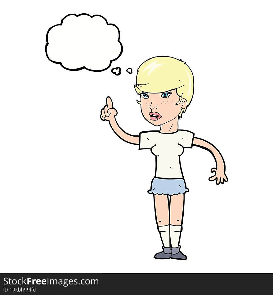 cartoon woman with idea with thought bubble