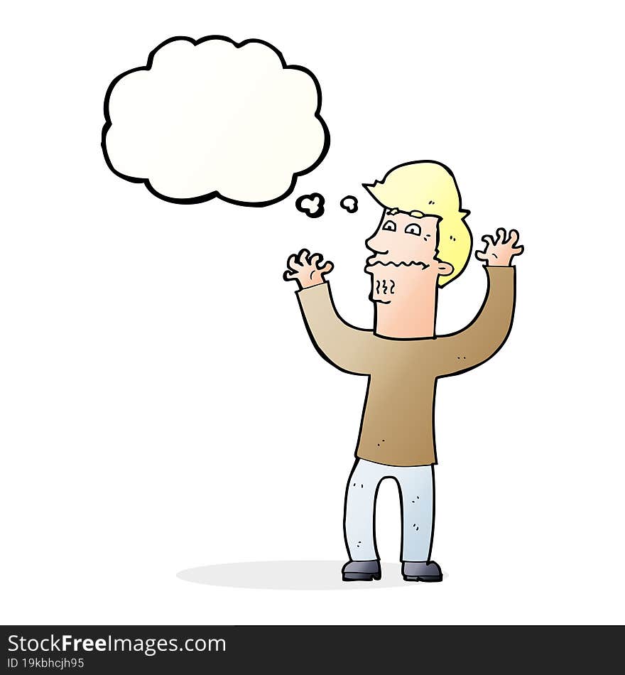 cartoon nervous man with thought bubble