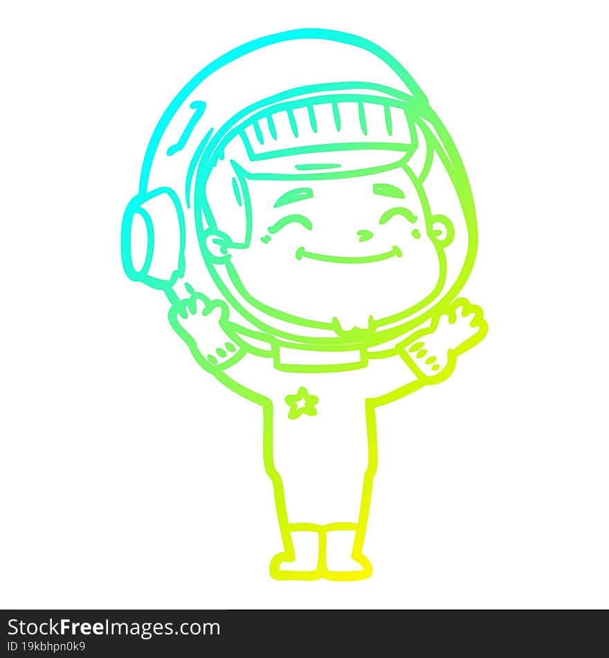 cold gradient line drawing of a happy cartoon astronaut