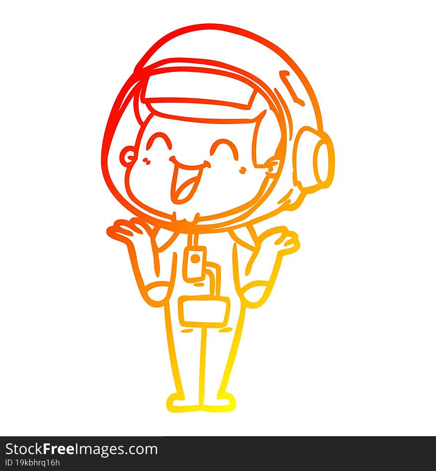 warm gradient line drawing of a happy cartoon astronaut