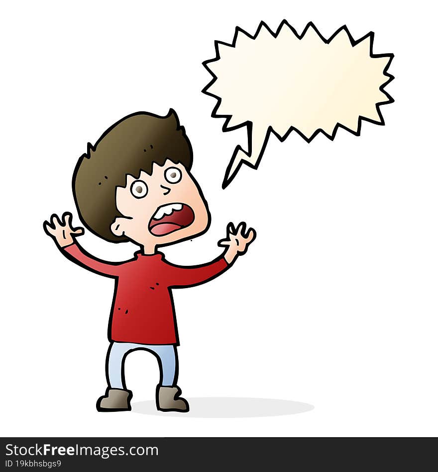 cartoon stressed boy with speech bubble