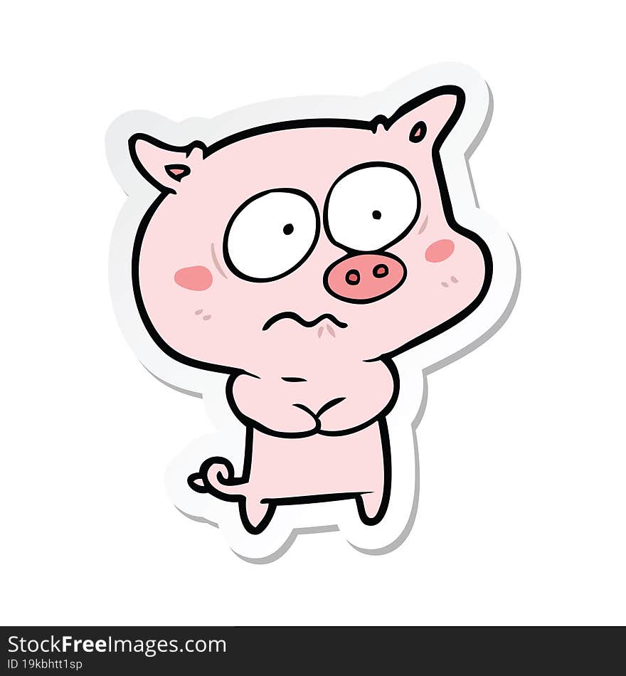 sticker of a cartoon nervous pig