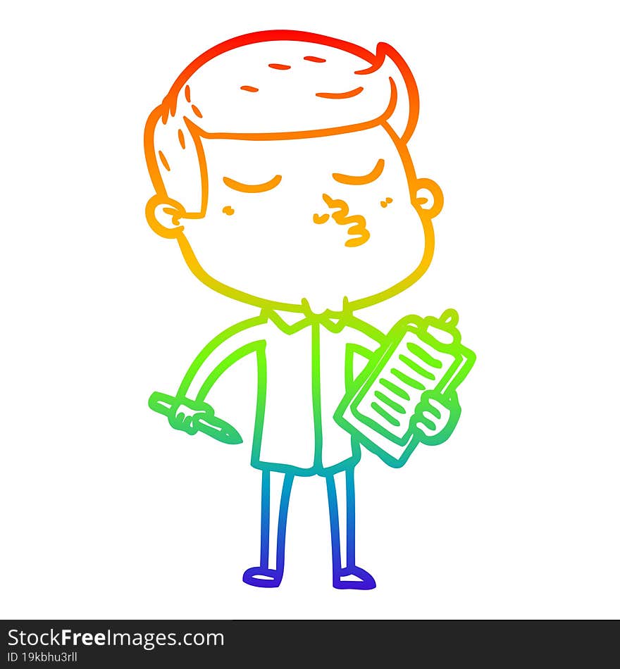 rainbow gradient line drawing of a cartoon model guy pouting