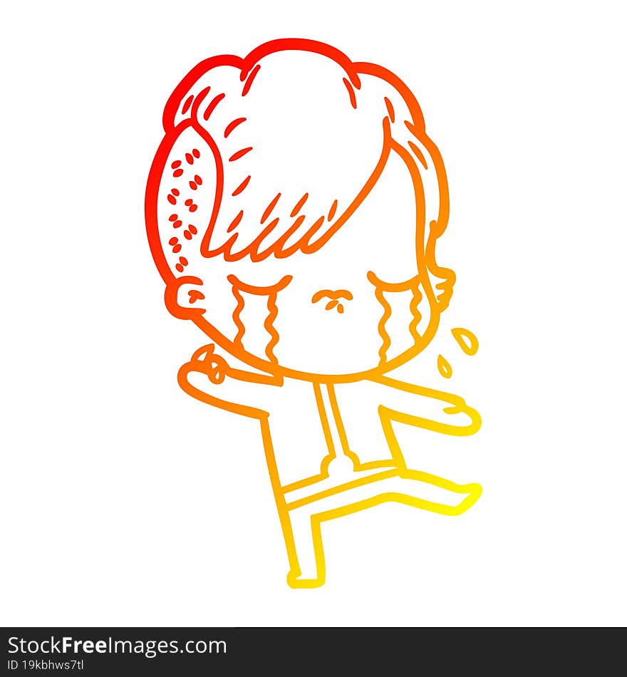 warm gradient line drawing cartoon crying girl wearing space clothes