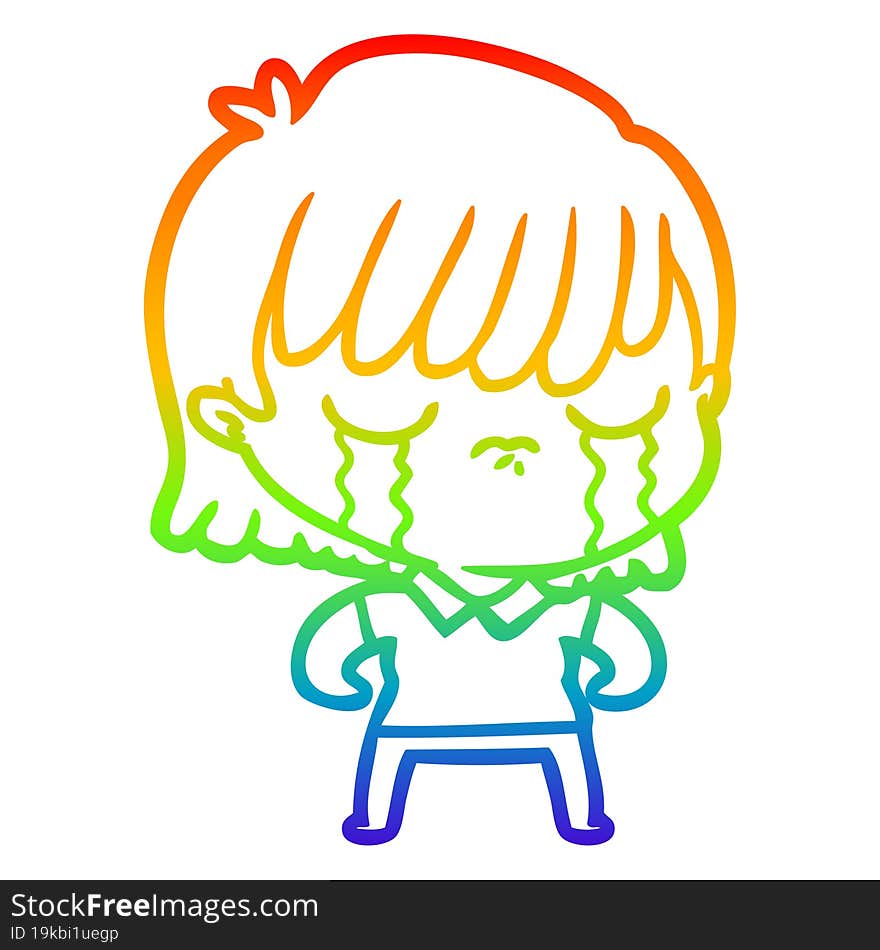 rainbow gradient line drawing of a cartoon woman crying