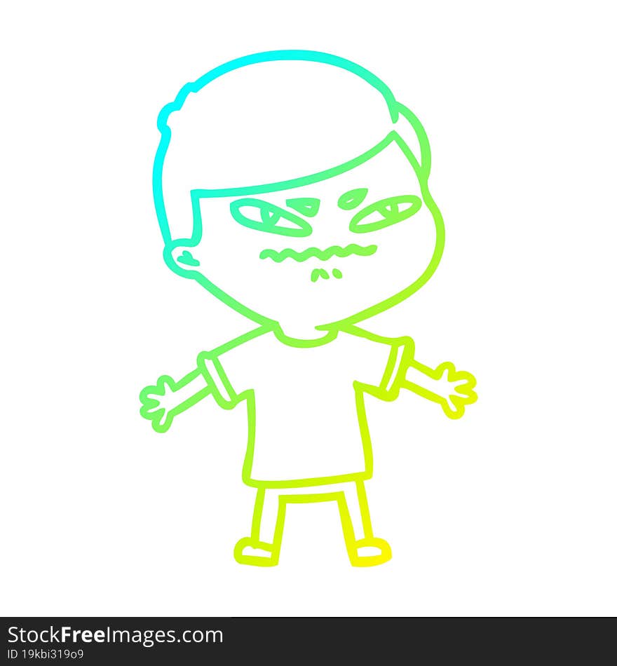 cold gradient line drawing cartoon exasperated man