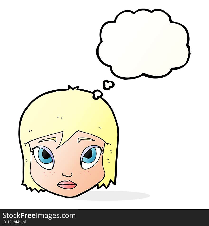 cartoon female face with thought bubble