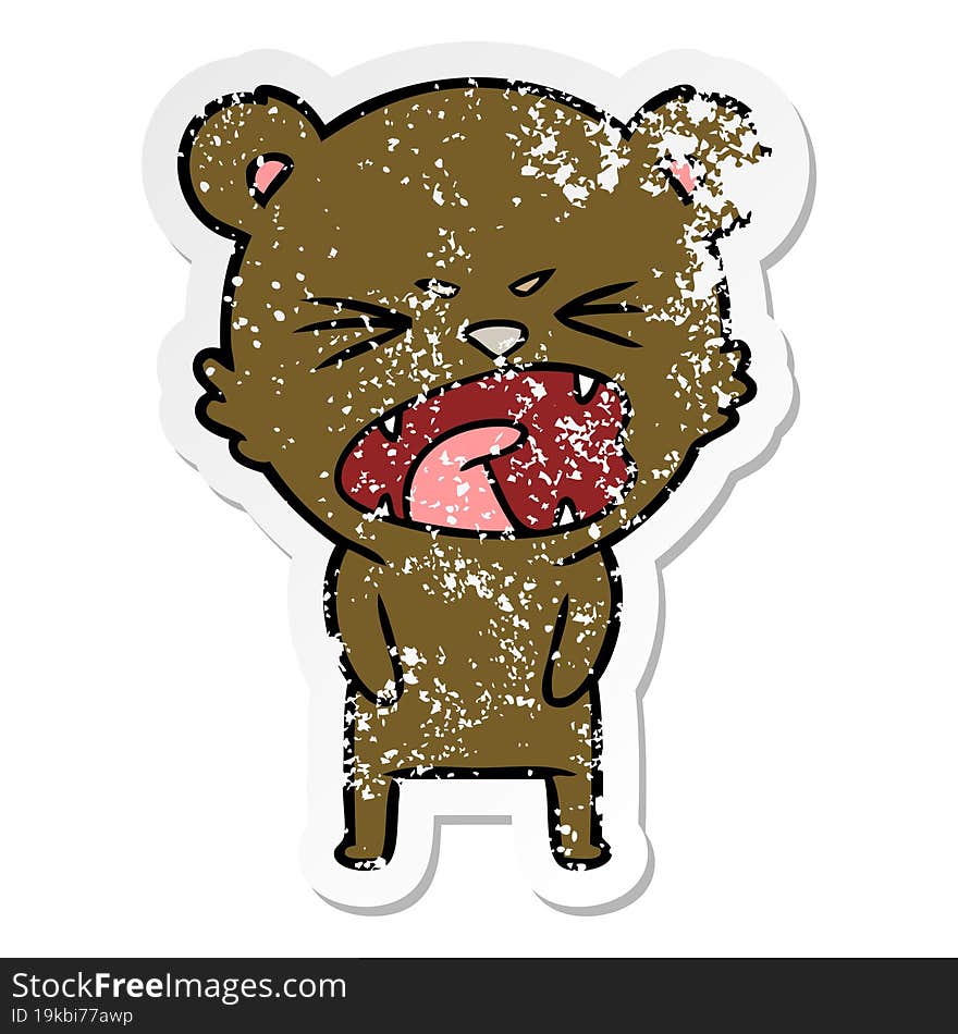 distressed sticker of a angry cartoon bear