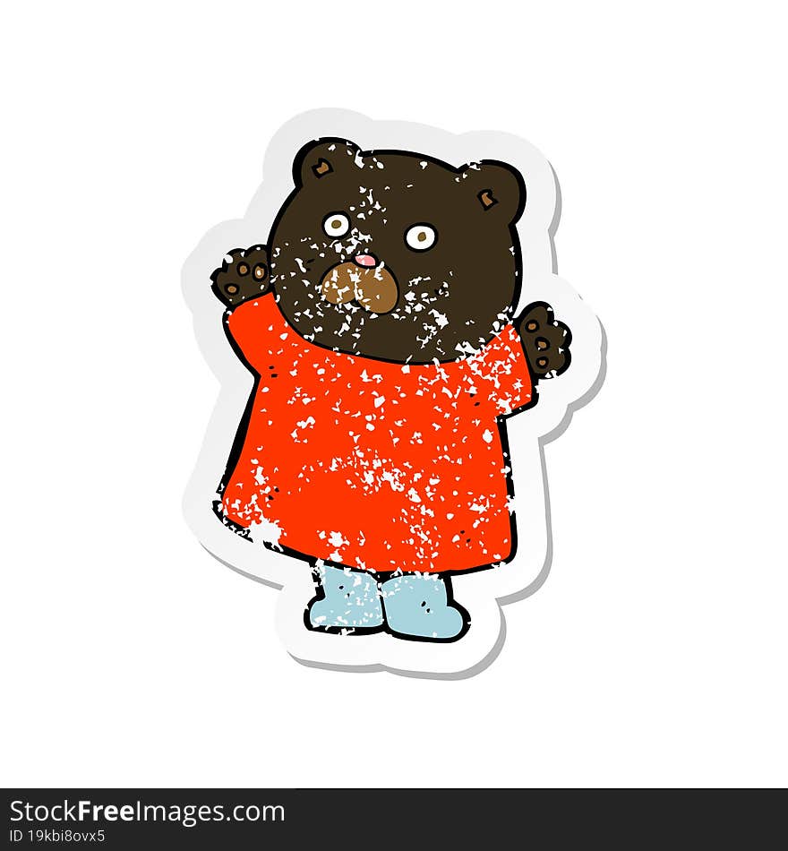 retro distressed sticker of a funny cartoon black bear