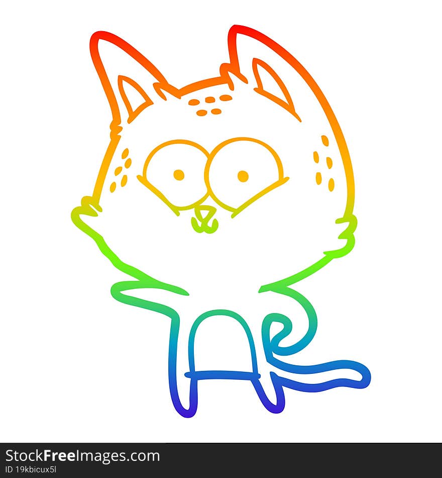 rainbow gradient line drawing of a cartoon cat