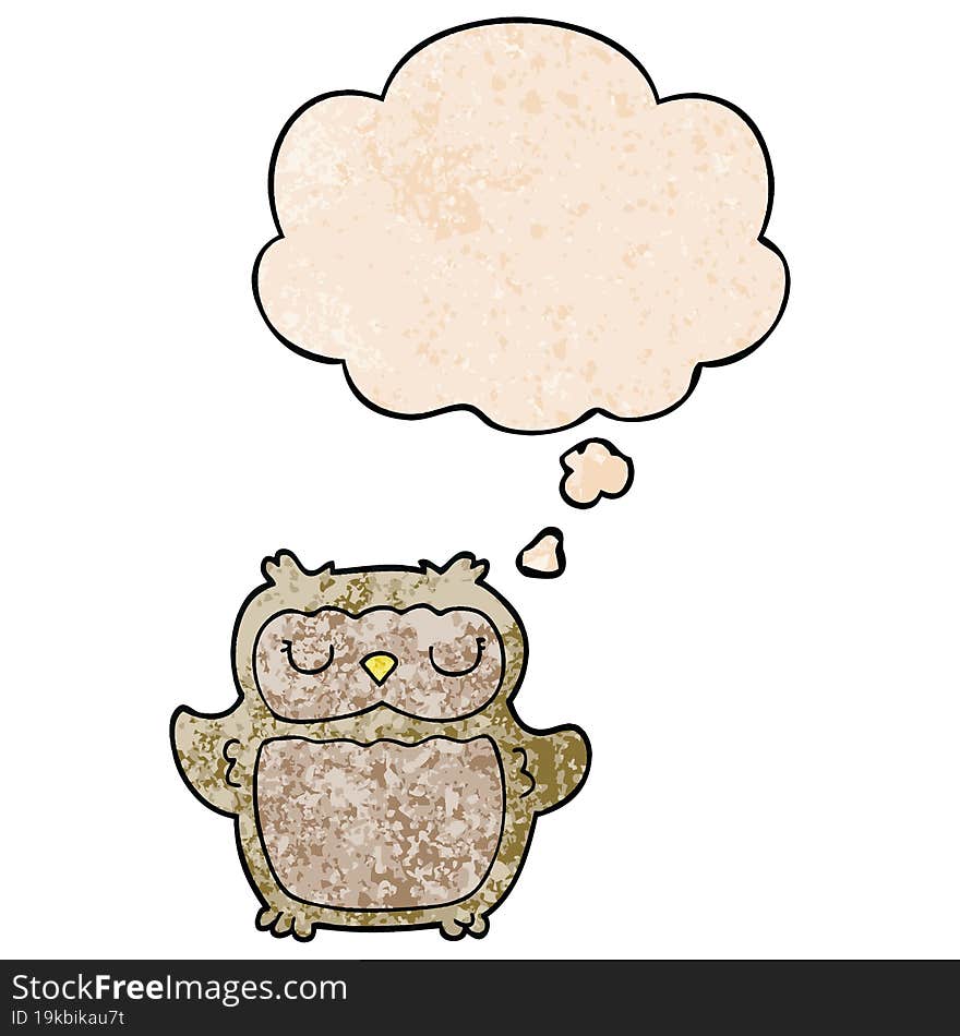 cartoon owl and thought bubble in grunge texture pattern style