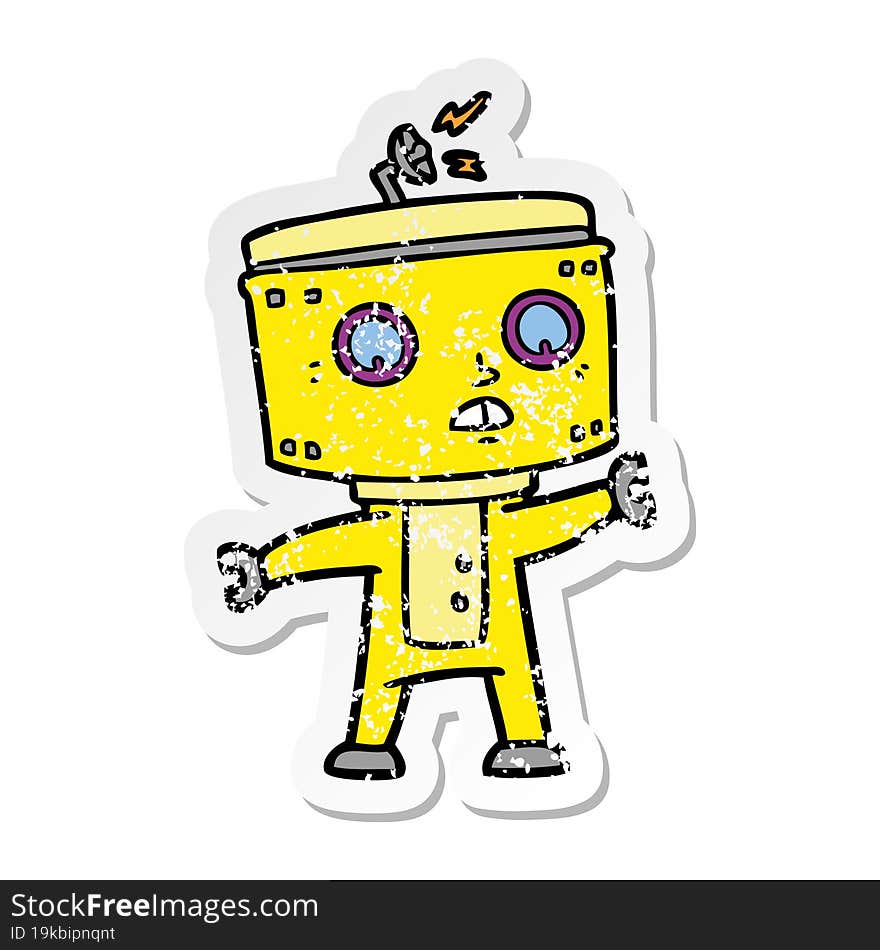 distressed sticker of a cartoon robot