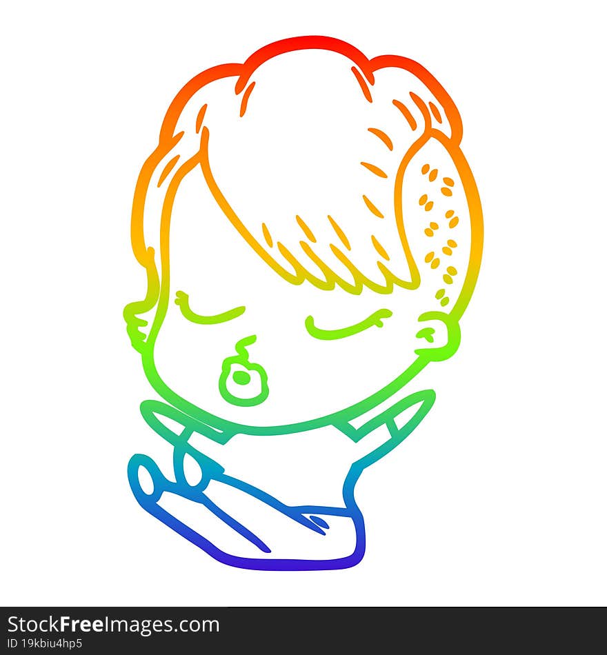 rainbow gradient line drawing cartoon pretty hipster girl