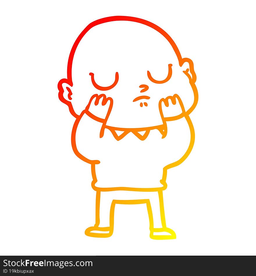 warm gradient line drawing of a cartoon bald man