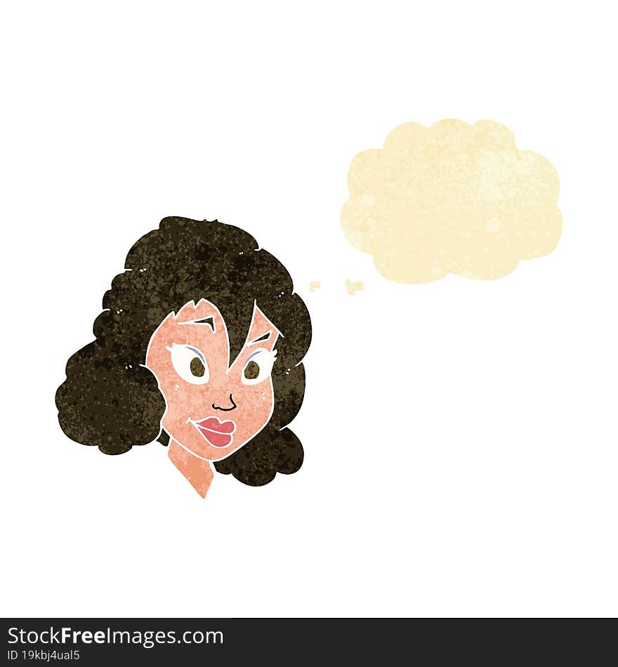 cartoon pretty woman with thought bubble