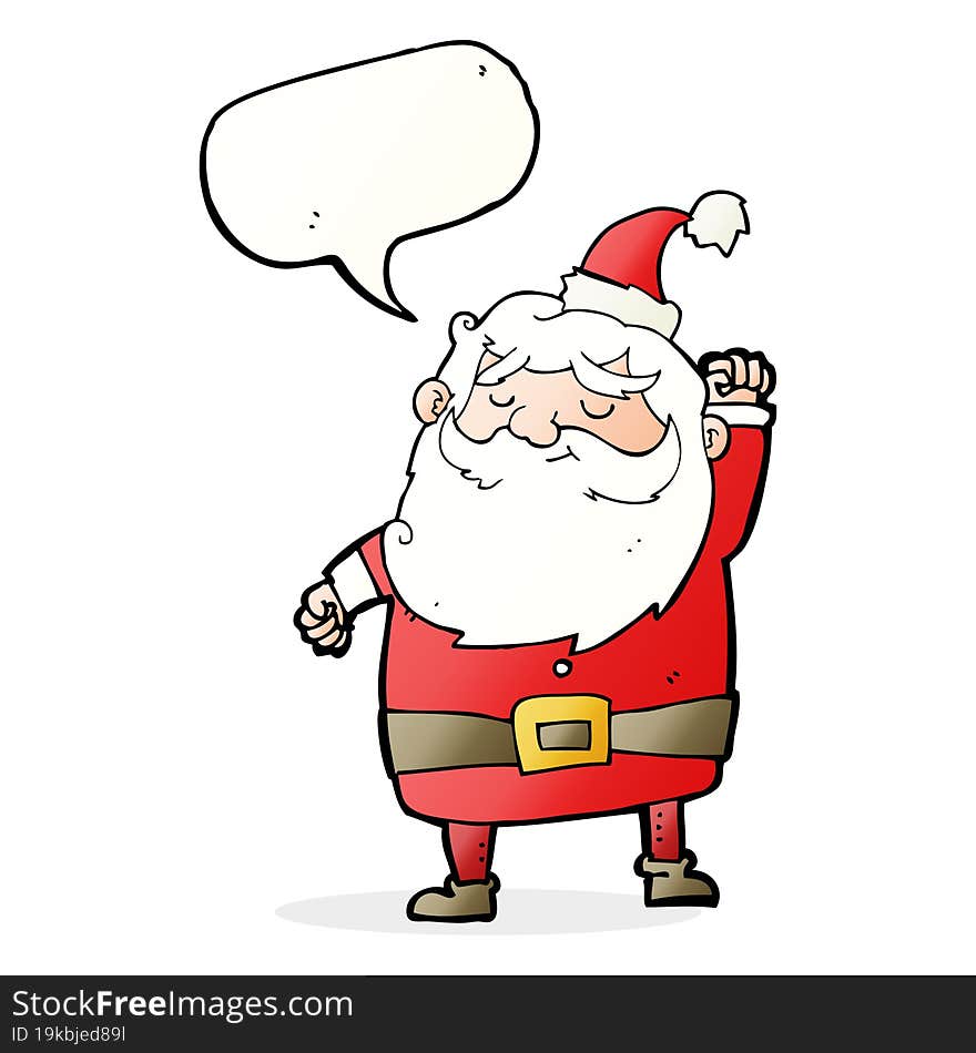 cartoon santa claus punching air with speech bubble