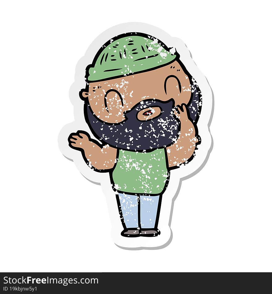 distressed sticker of a cartoon bearded man