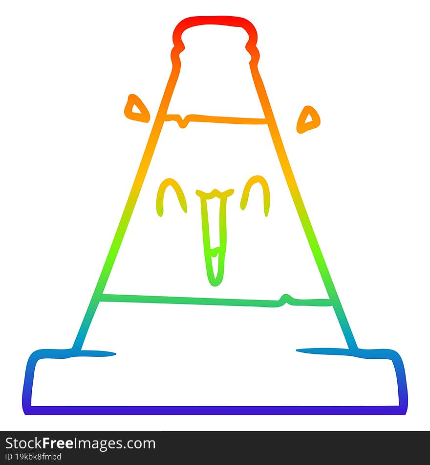 Rainbow Gradient Line Drawing Cartoon Road Traffic Cone