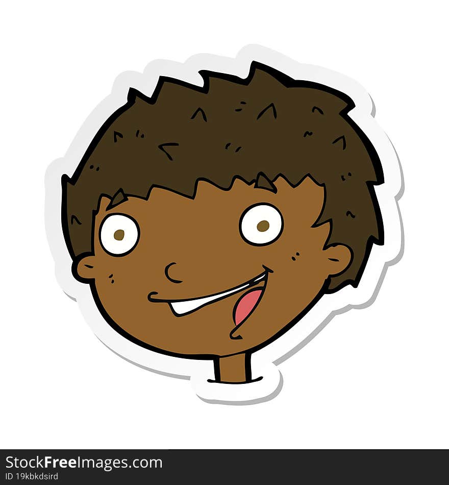 Sticker Of A Cartoon Laughing Boy