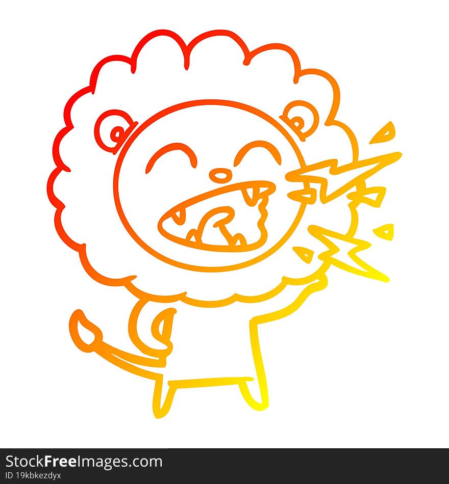 warm gradient line drawing cartoon roaring lion