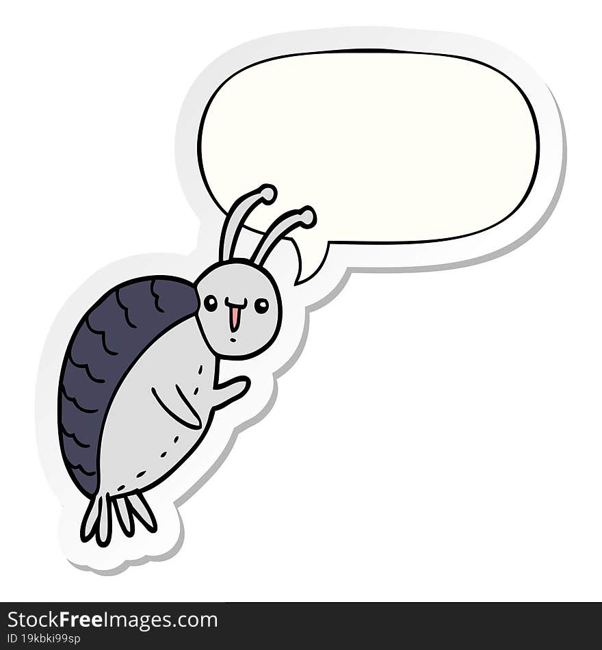 cartoon beetle with speech bubble sticker. cartoon beetle with speech bubble sticker