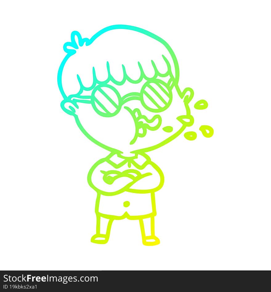 Cold Gradient Line Drawing Cartoon Boy Wearing Spectacles