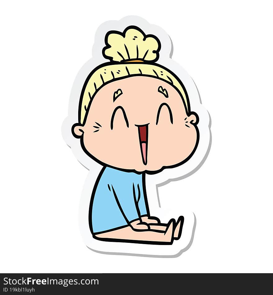 sticker of a cartoon happy old lady