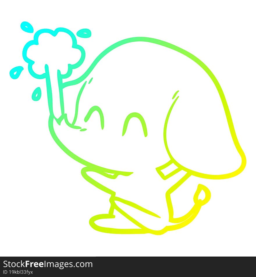 cold gradient line drawing cute cartoon elephant spouting water