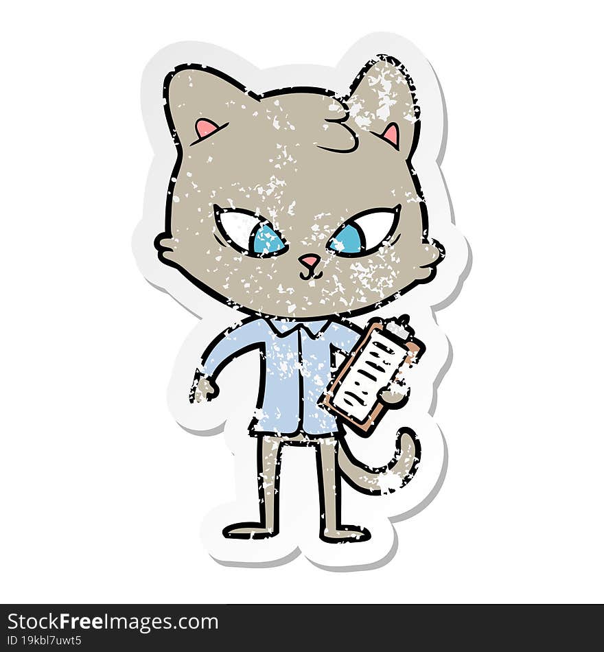 Distressed Sticker Of A Cute Cartoon Cat