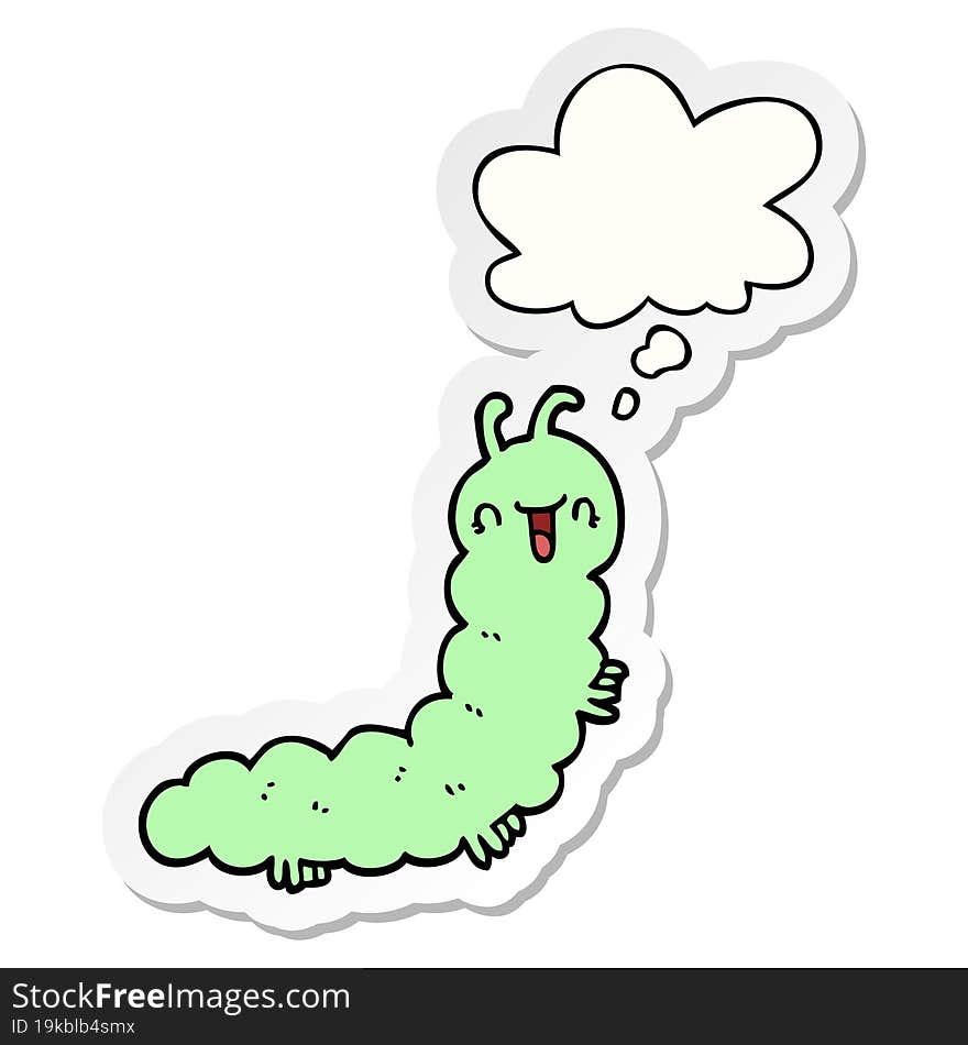 Cartoon Caterpillar And Thought Bubble As A Printed Sticker