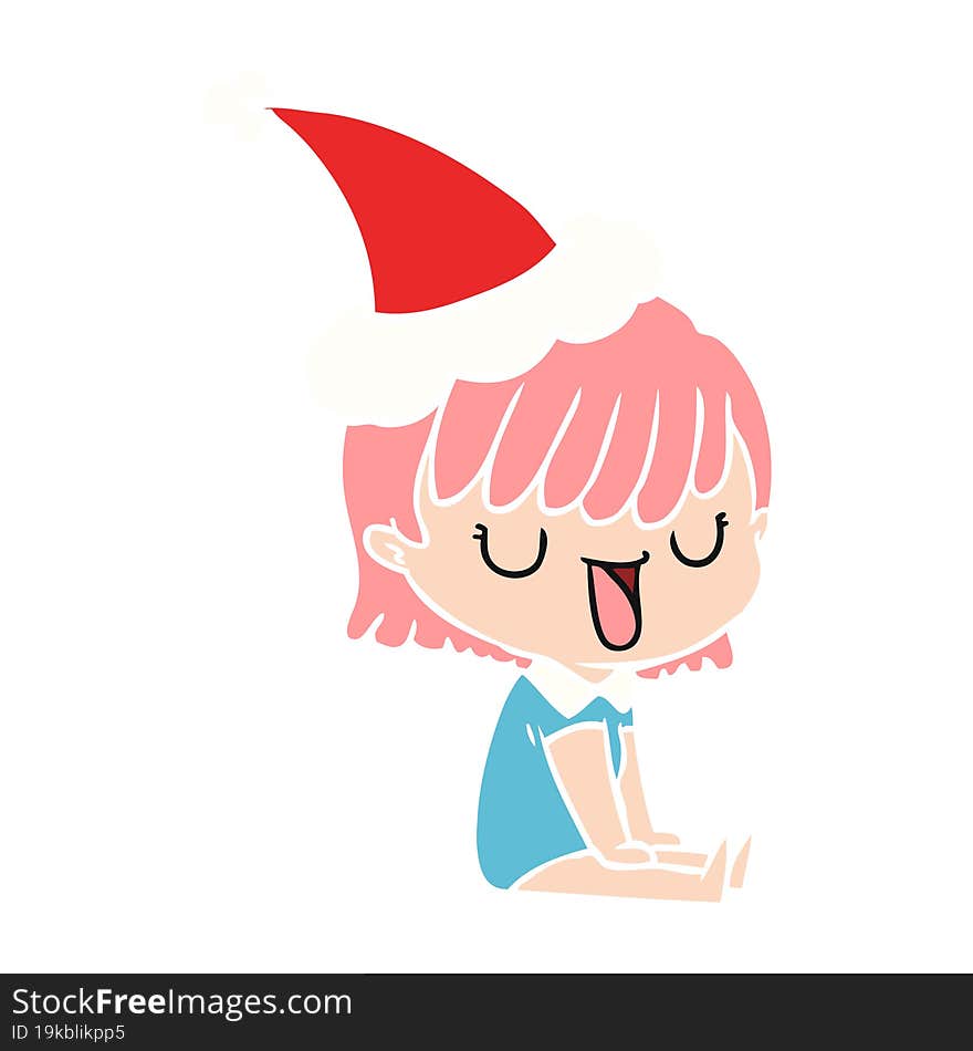 hand drawn flat color illustration of a woman wearing santa hat