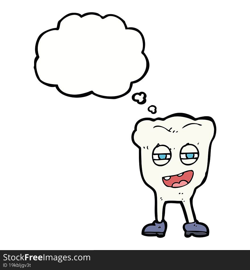 cartoon funny tooth character with thought bubble