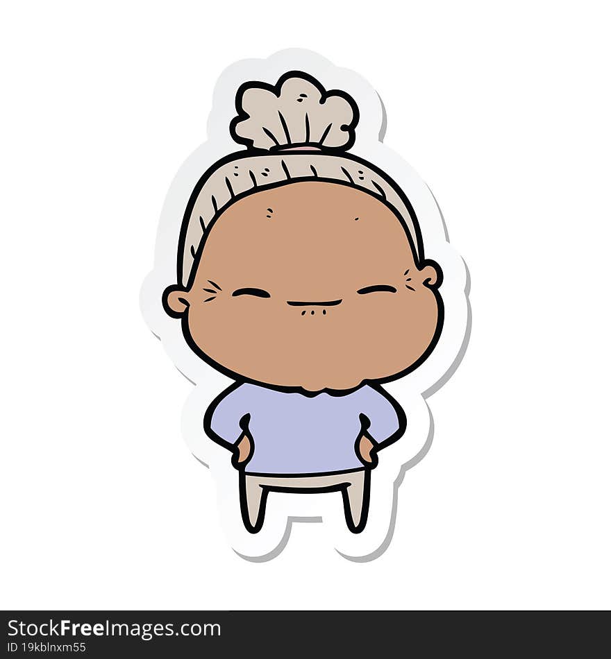 Sticker Of A Cartoon Peaceful Old Woman