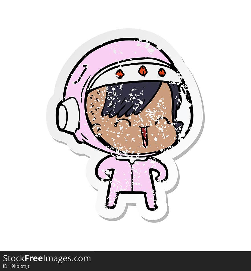 Distressed Sticker Of A Happy Cartoon Space Girl