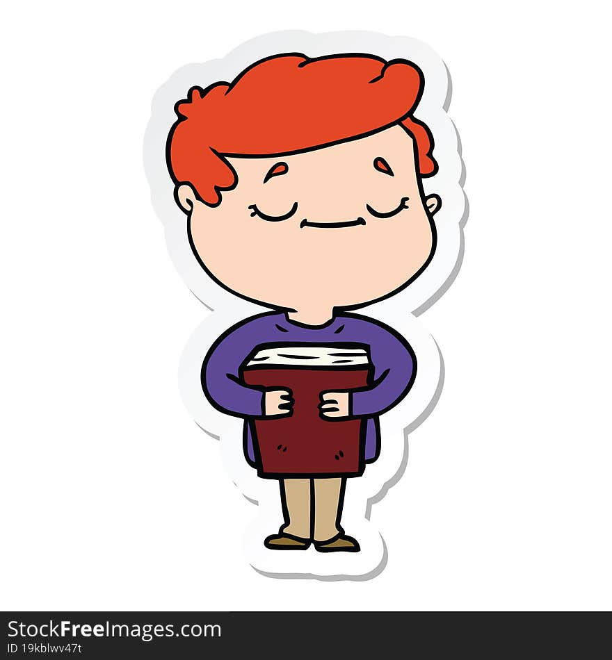 sticker of a cartoon peaceful man carrying book