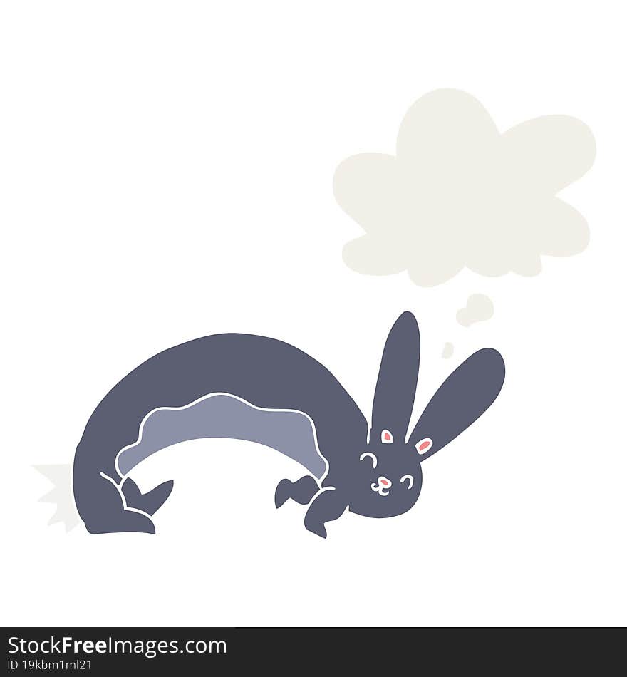 funny cartoon rabbit with thought bubble in retro style