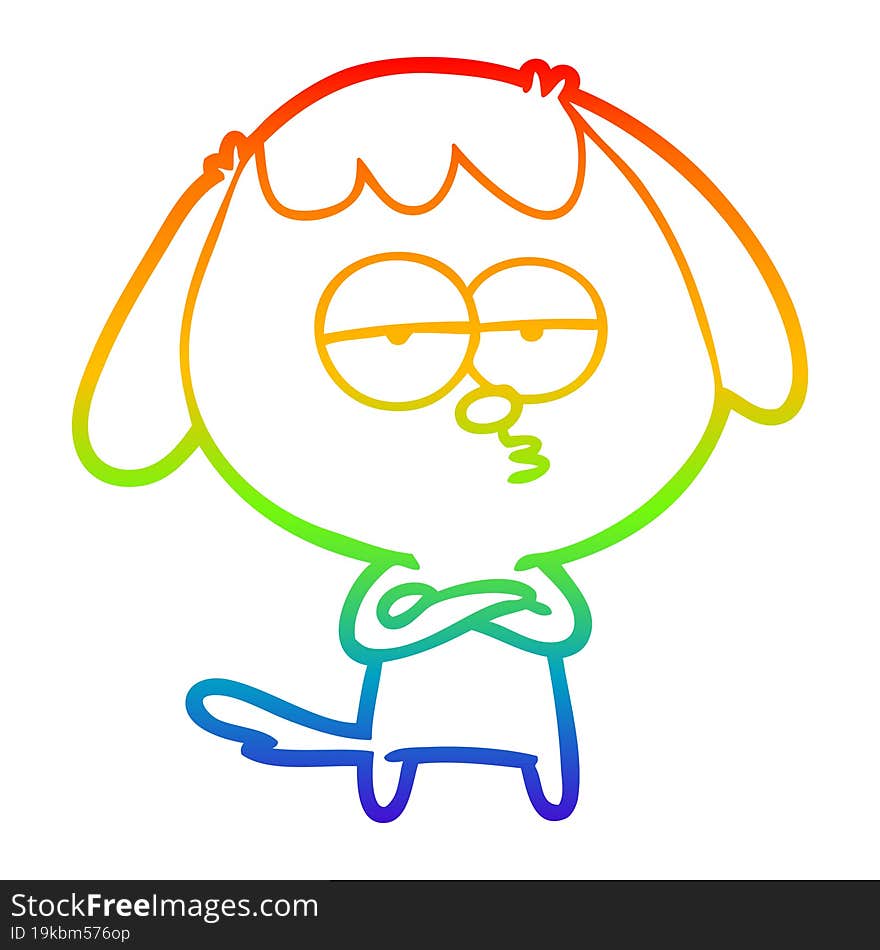 Rainbow Gradient Line Drawing Cartoon Bored Dog