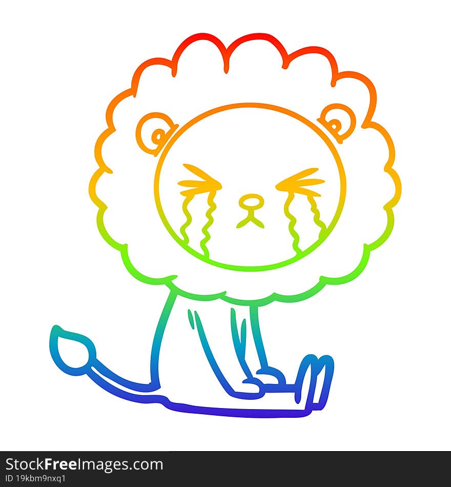 Rainbow Gradient Line Drawing Cartoon Crying Lion